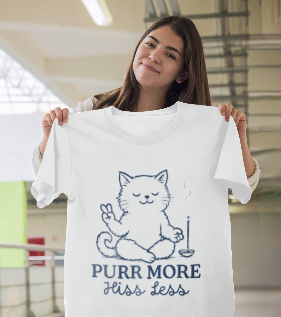 Purr More Hiss Less Cat Meditating Peaceful Incense Line T-Shirt