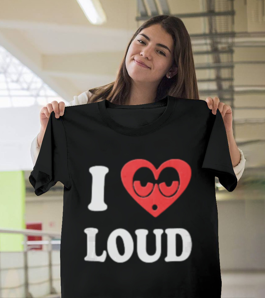 I Love Loud Red Heart Droopy Eyes Cartoon T-Shirt