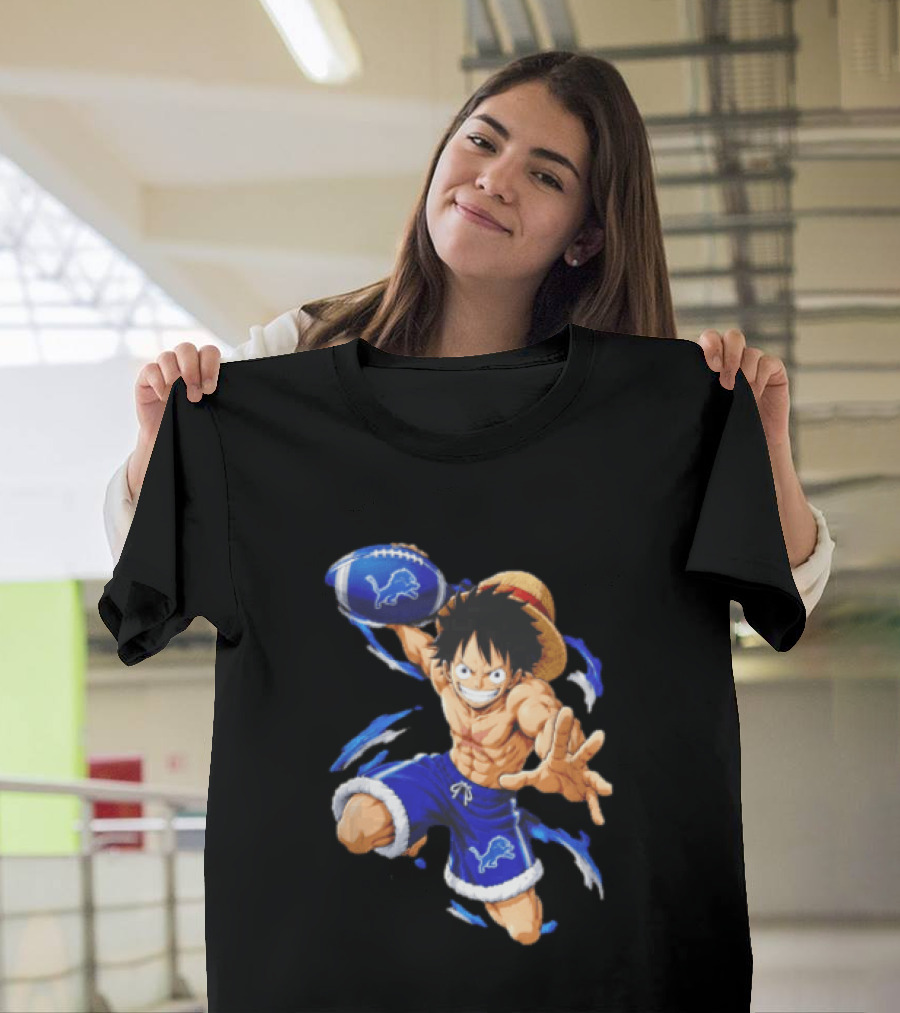 Detroit Lions Luffy Anime Football Action Pose T-Shirt