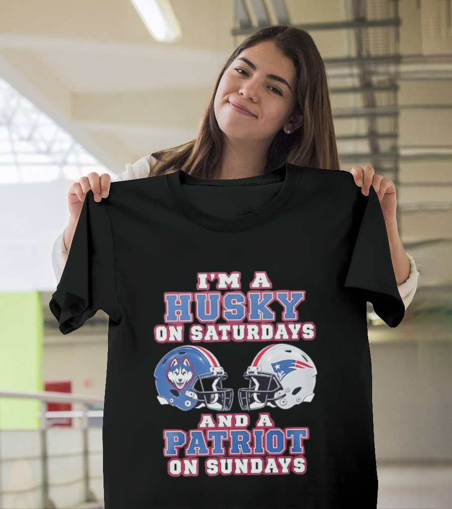 I'm A Husky On Saturdays And A Patriot On Sundays Football Helmets T-Shirt