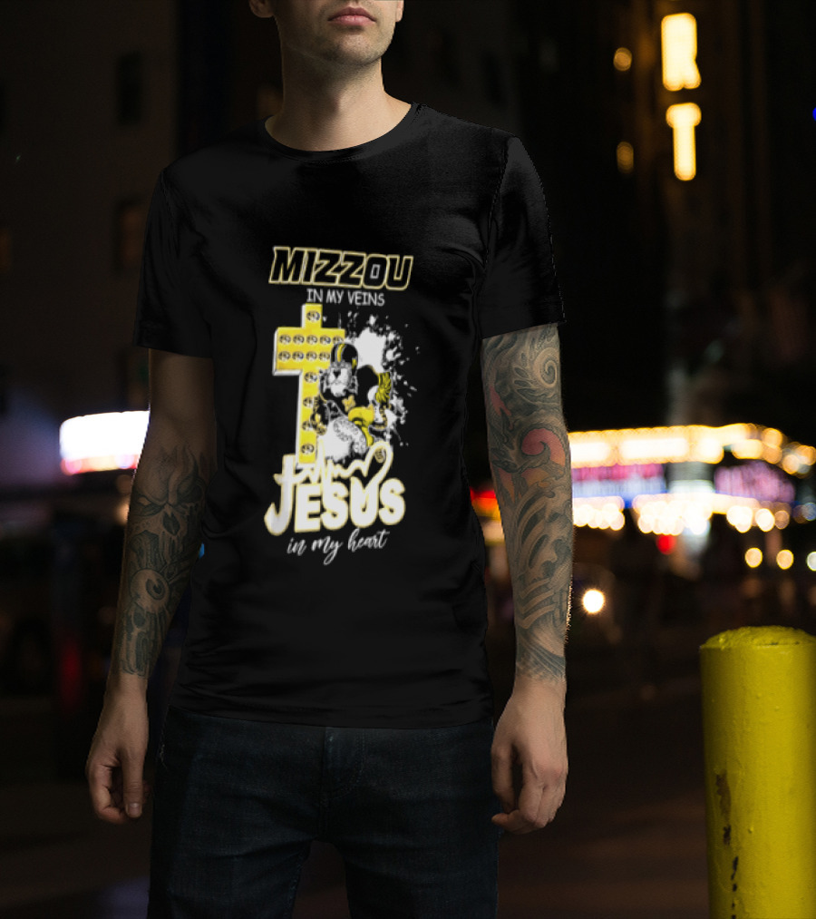 Mizzou In My Veins Jesus In My Heart University Of Missouri Tiger Cross T-Shirt