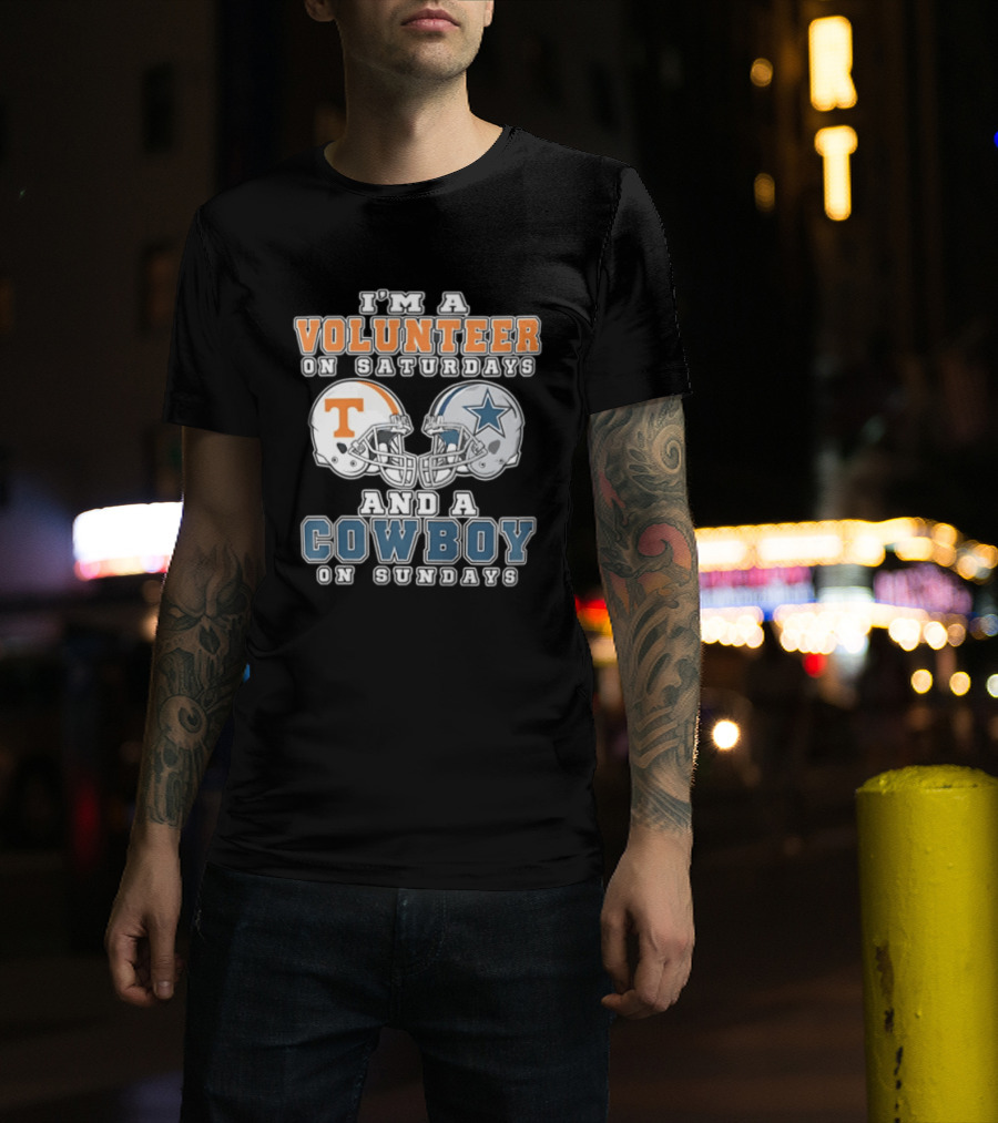 Volunteer On Saturdays Cowboy On Sundays Tennessee Dallas Football Helmets T-Shirt