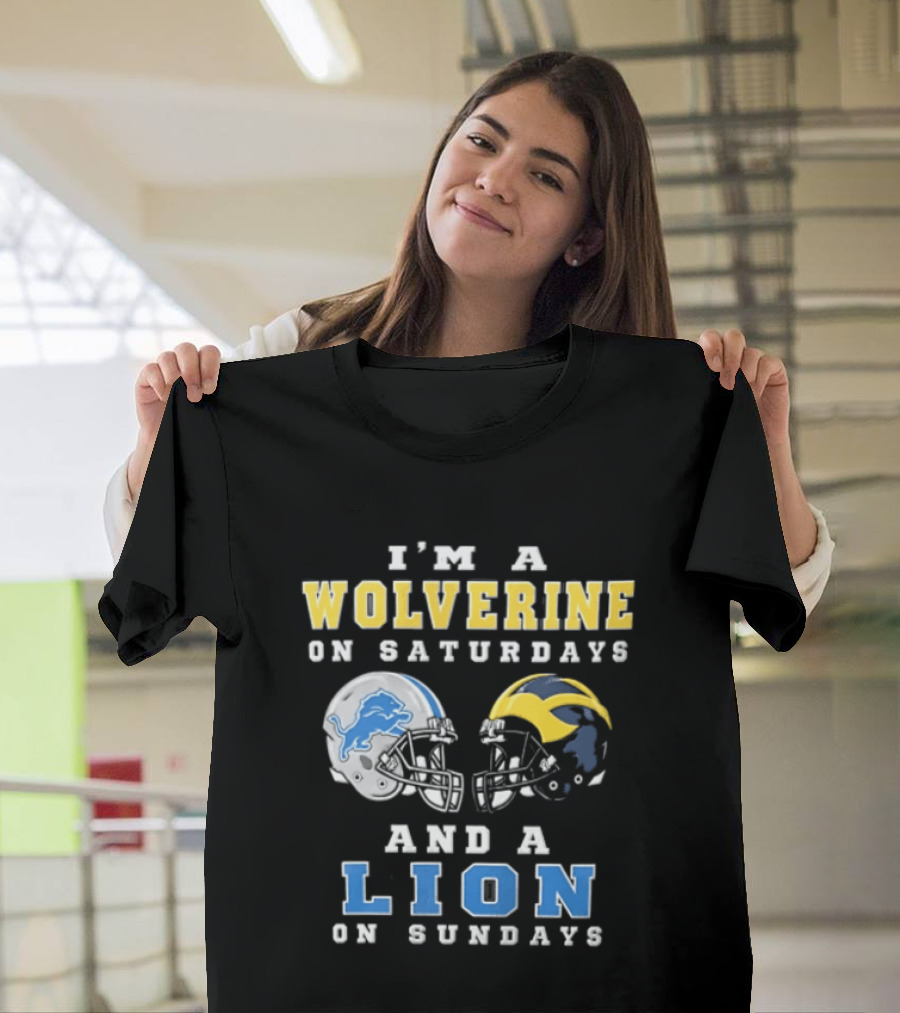 I'm A Wolverine On Saturdays And A Lion On Sundays Football Helmets T-Shirt
