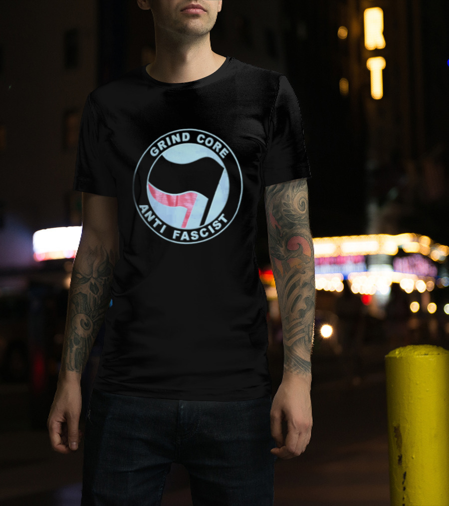 Grind Core Anti Fascist Antifa Red Black Flags T-Shirt