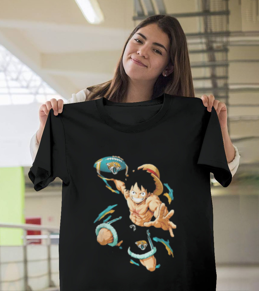 Jacksonville Jaguars Anime Character With Straw Hat Throwing Football T-Shirt