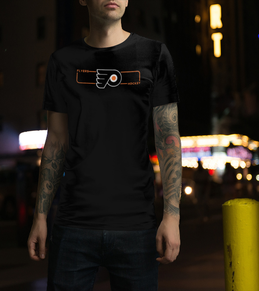 Philadelphia Flyers NHL Winged Puck Orange Line Frame Hockey T-Shirt
