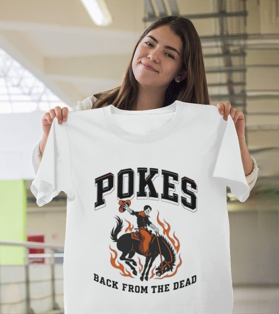 Pokes Back From The Dead Cowboy Riding Flaming Horse T-Shirt