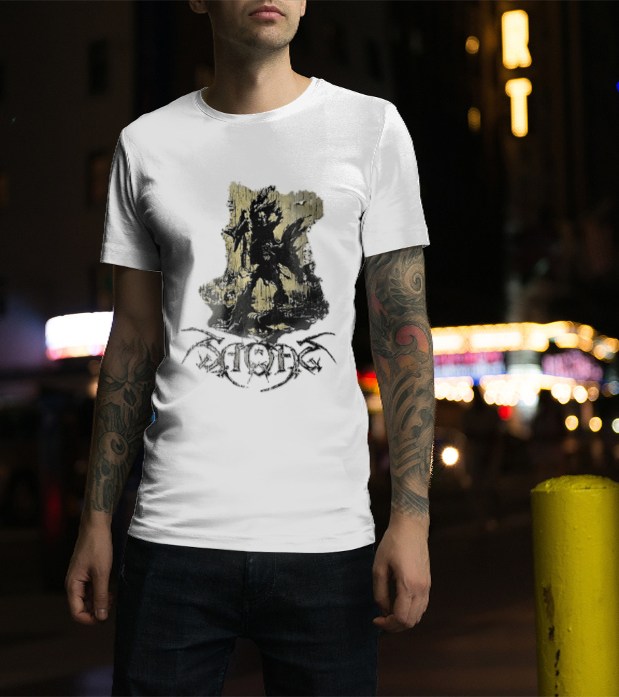 Savatage Skeleton Reaper Flying V Guitar Gold Distressed T-Shirt