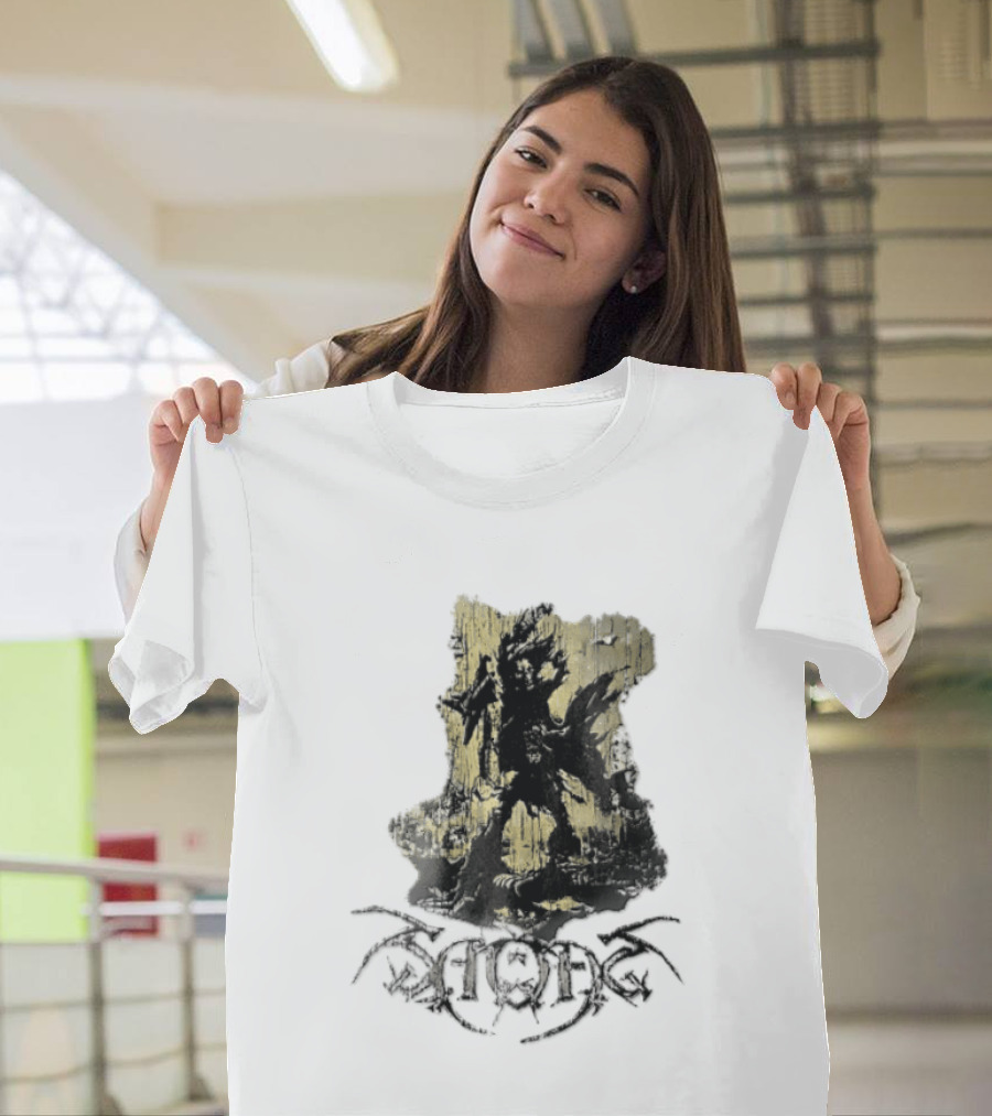 Savatage Skeleton Reaper Flying V Guitar Gold Distressed T-Shirt