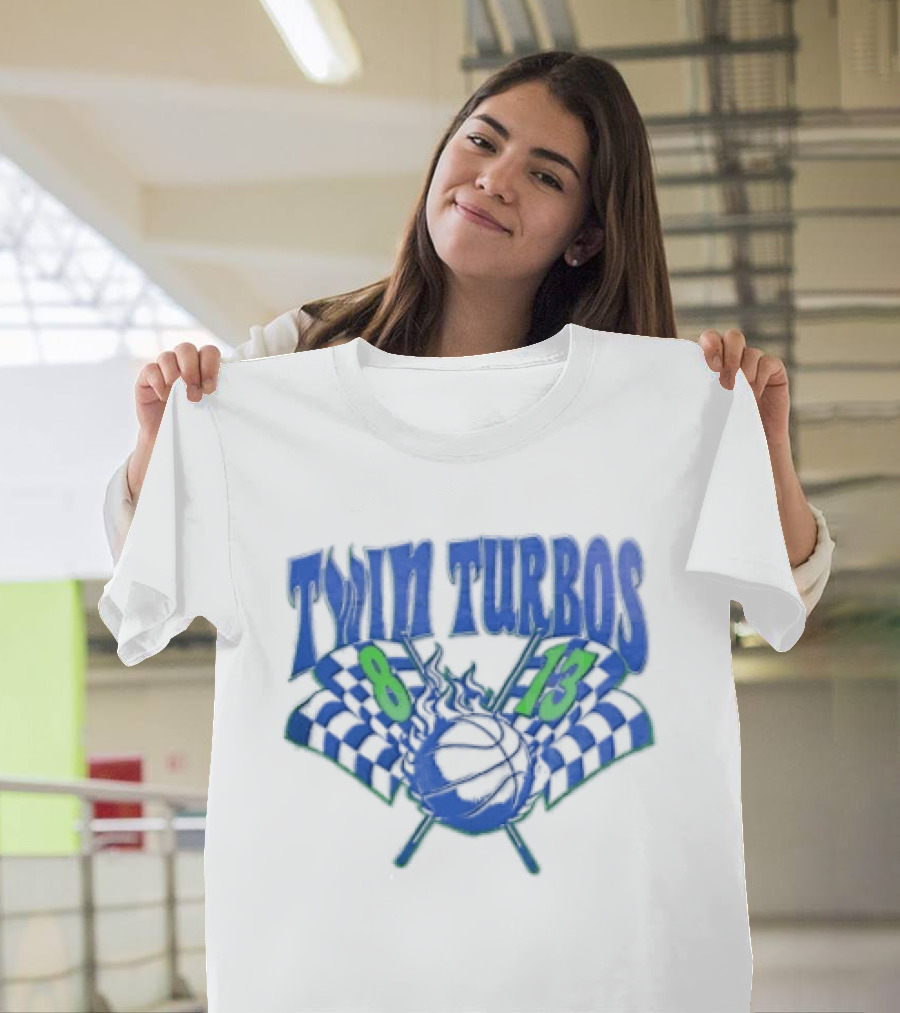 Twin Turbos 8 13 Basketball Checkered Flag Racing T-Shirt