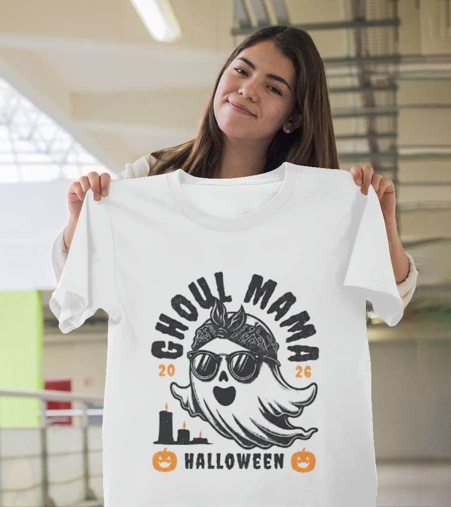 Ghoul Mama Halloween 2026 With Pumpkins And Candles T-Shirt