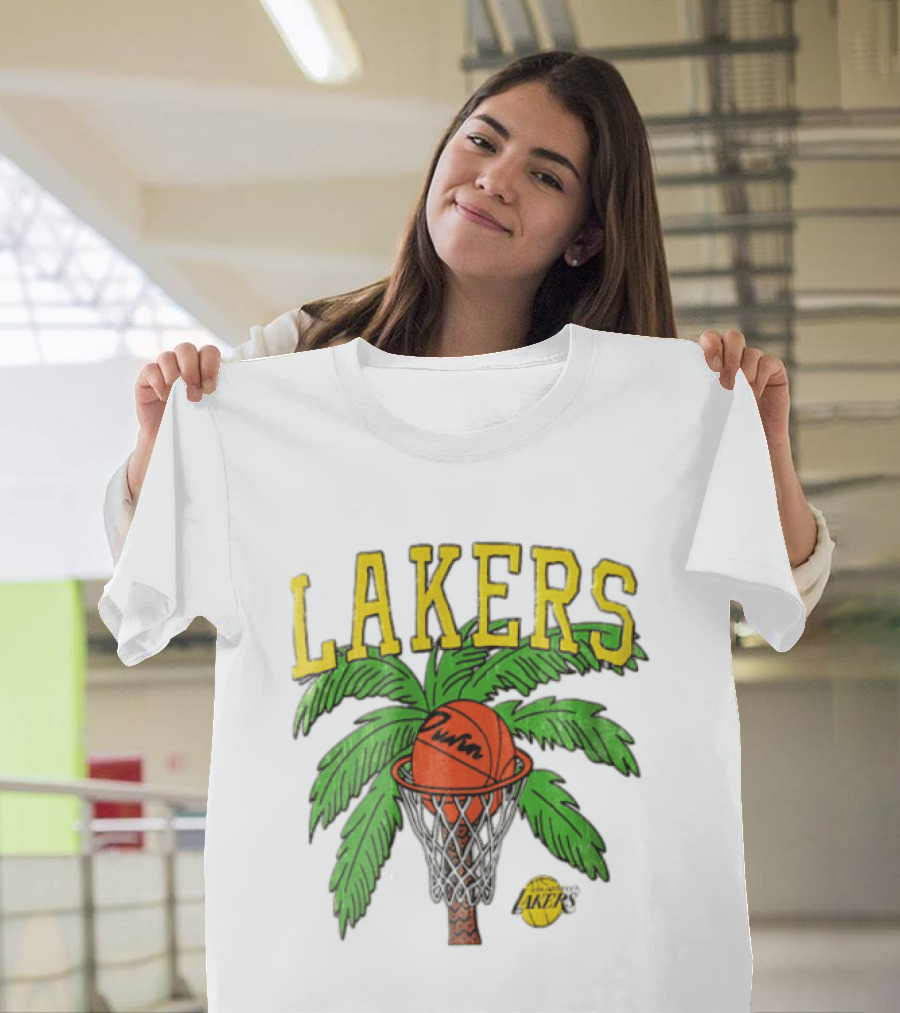 Lakers Palm Tree Basketball Hoop Distressed NBA T-Shirt