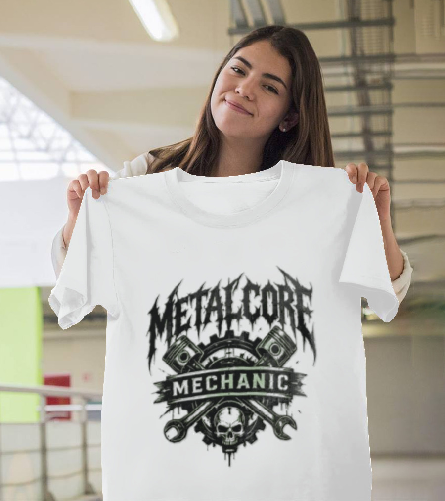Metalcore Mechanic Skull Pistons Wrenches T-Shirt