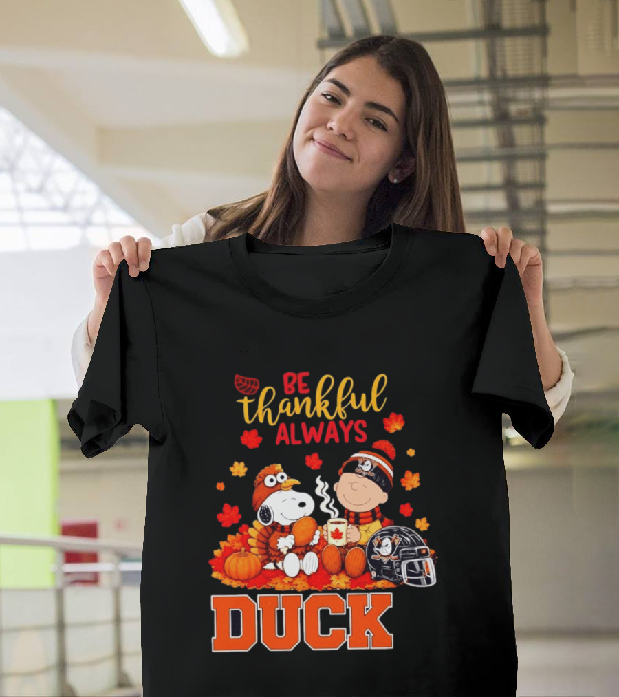 Be Thankful Always Snoopy Charlie Brown Ducks Fans Autumn Leaves T-Shirt