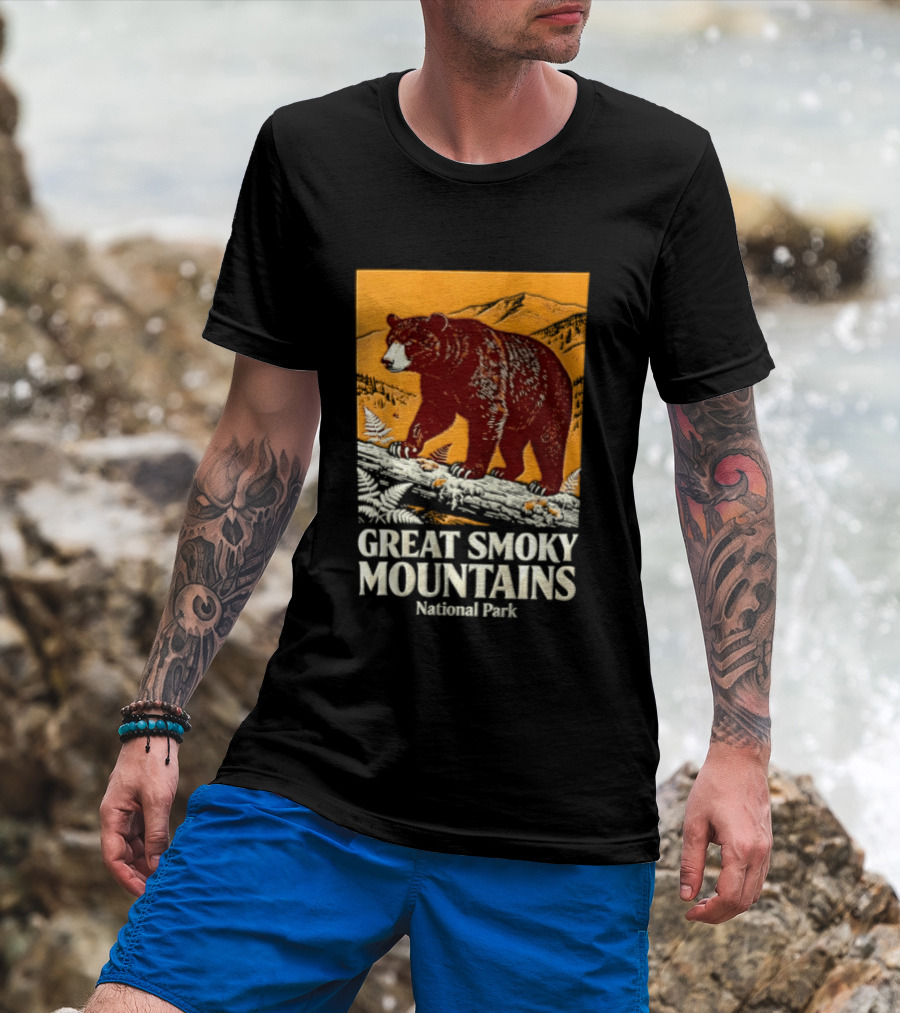 Great Smoky Mountains National Park Black Bear Walking On Log T-Shirt