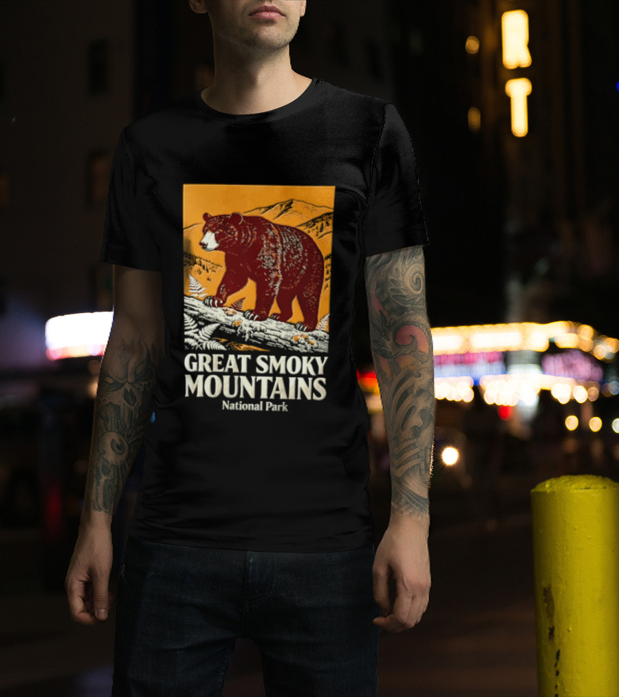 Great Smoky Mountains National Park Black Bear Walking On Log T-Shirt