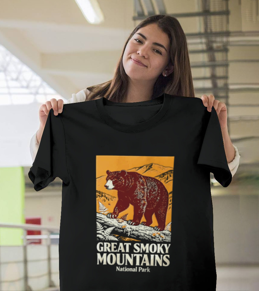 Great Smoky Mountains National Park Black Bear Walking On Log T-Shirt