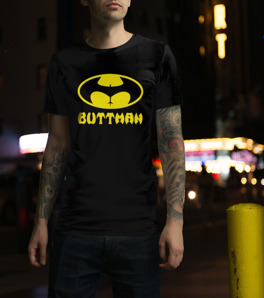 Buttman Batman Superhero Parody Yellow T-Shirt