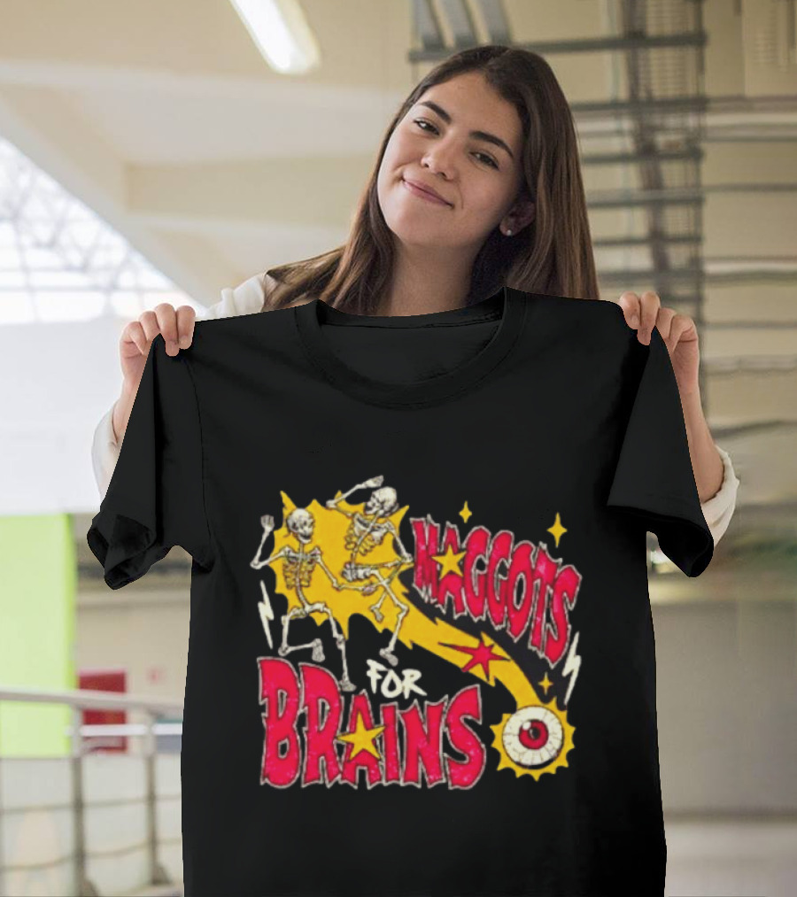 Skeleton Dance Maggots For Brains Halloween Eyeball Stars T-Shirt