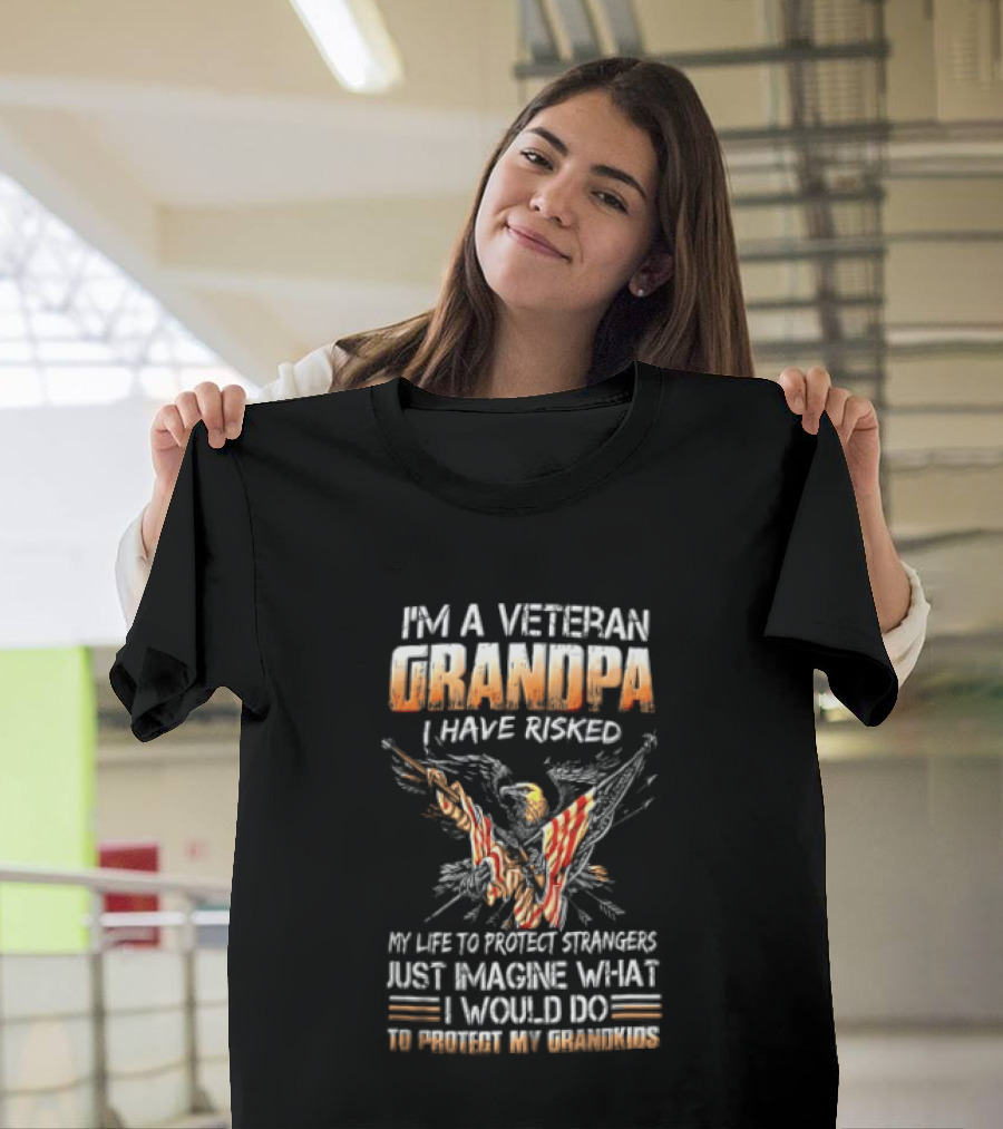 I'm A Veteran Grandpa I Have Risked My Life To Protect Strangers Just Imagine What I Would Do To Protect My Grandkids T-Shirt