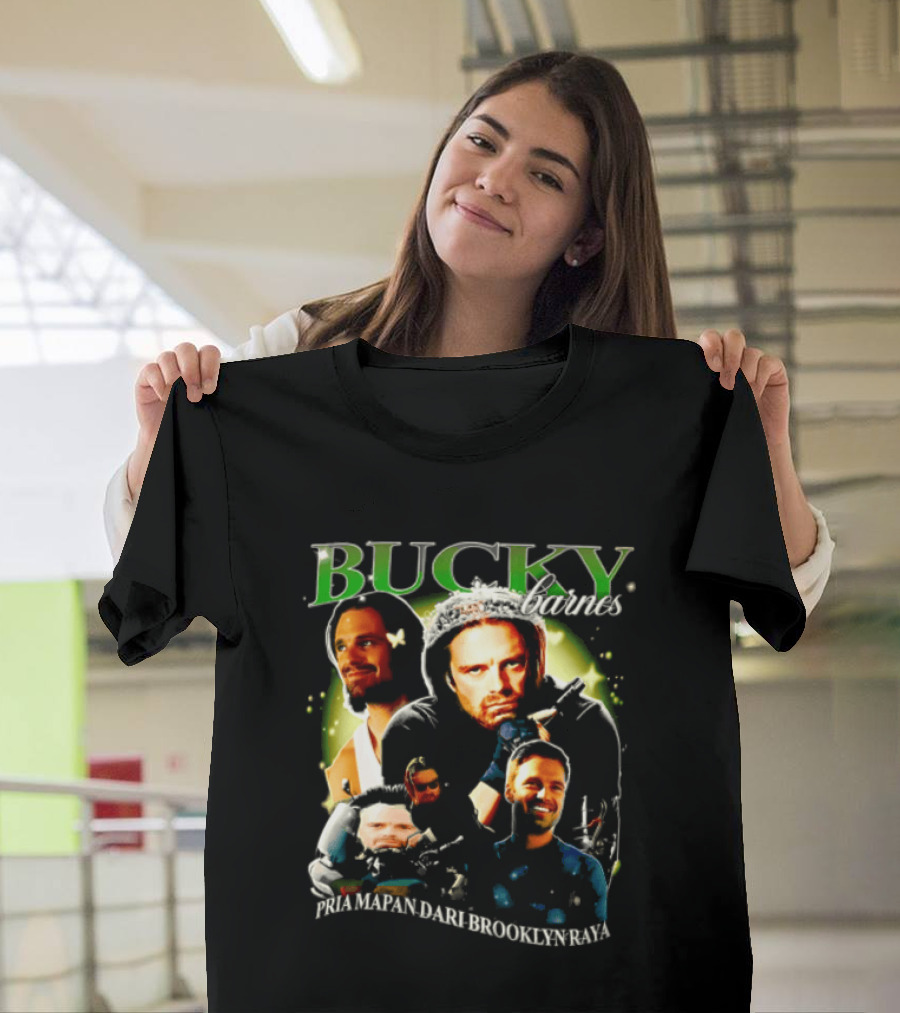 Bucky Barnes Sebastian Stan Pria Mapan Dari Brooklyn Raya Multiple Photos Crown Marvel T-Shirt