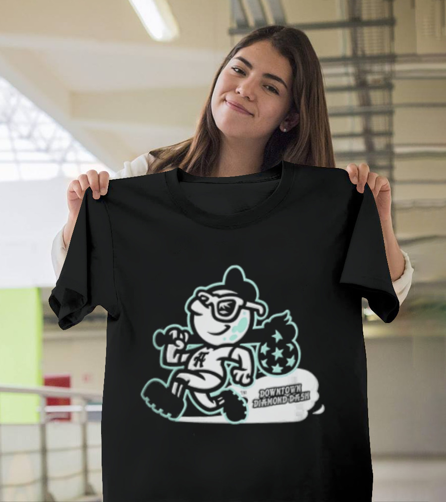 Downtown Diamond Dash Baseball Cartoon Character Running Carrying Star Bag T-Shirt