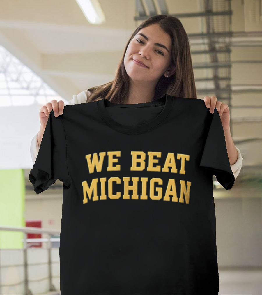 NCAA We Beat Michigan Yellow Varsity Lettering Brown T-Shirt