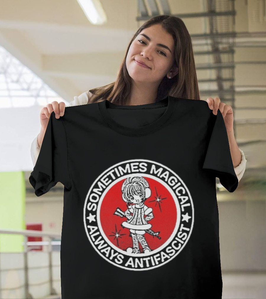 Sometimes Magical Always Antifascist With Starry Cartoon Character In Red Circle T-Shirt