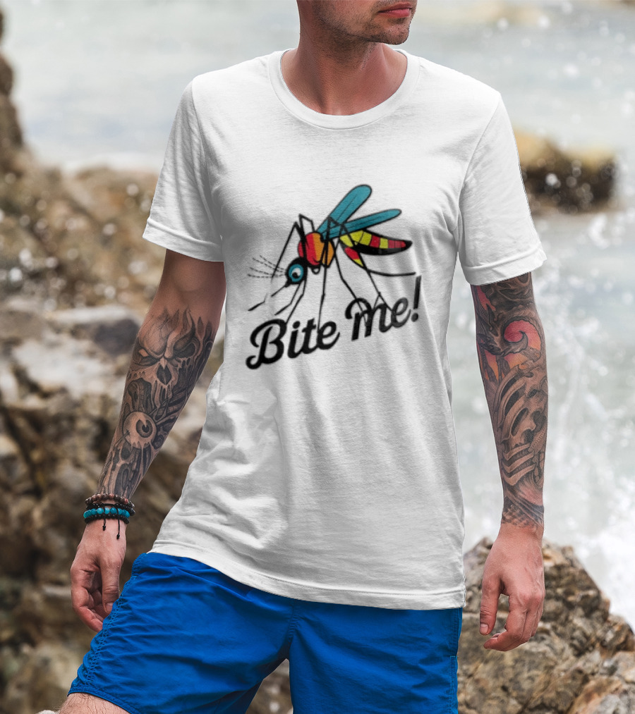 Bite Me Colorful Mosquito Cartoon Vibrant Insect T-Shirt