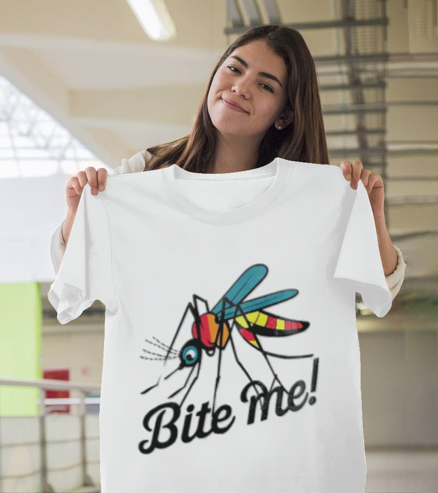 Bite Me Colorful Mosquito Cartoon Vibrant Insect T-Shirt