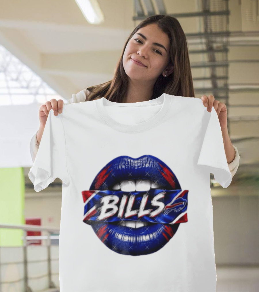 Buffalo Bills Blue Red Lips Banner With Bills Team T-Shirt