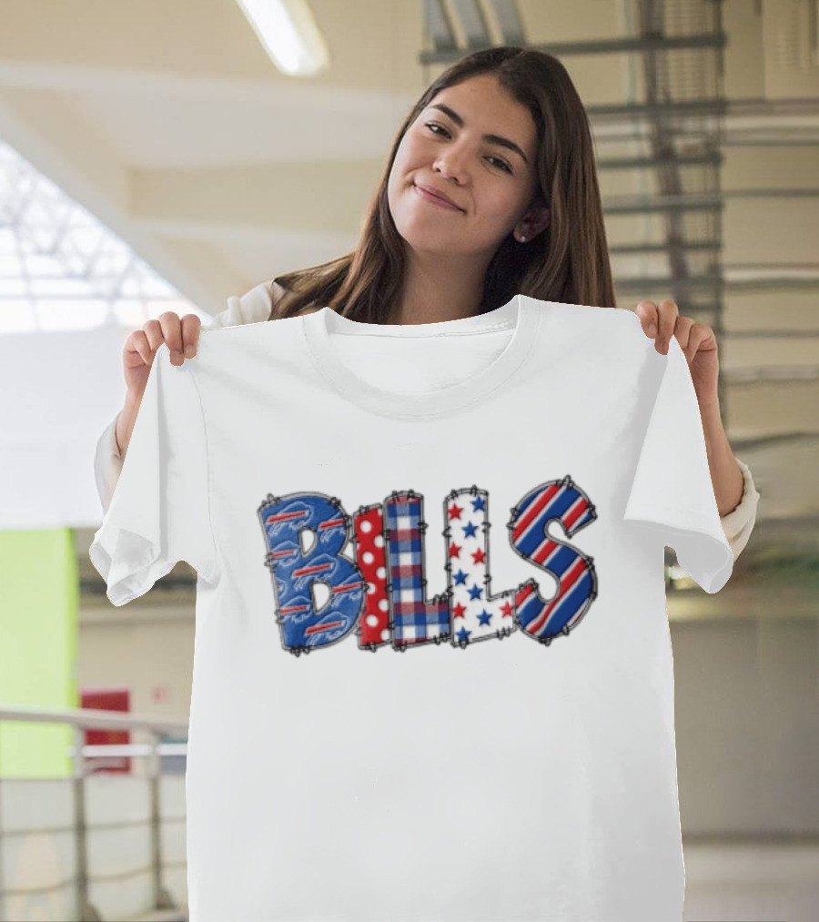 Buffalo Bills Stitched Patchwork Stars Stripes Polka Dot T-Shirt