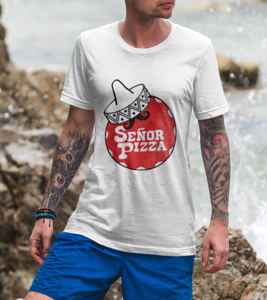 Señor Pizza Red Apron With Mustache And Patterned Collar T-Shirt