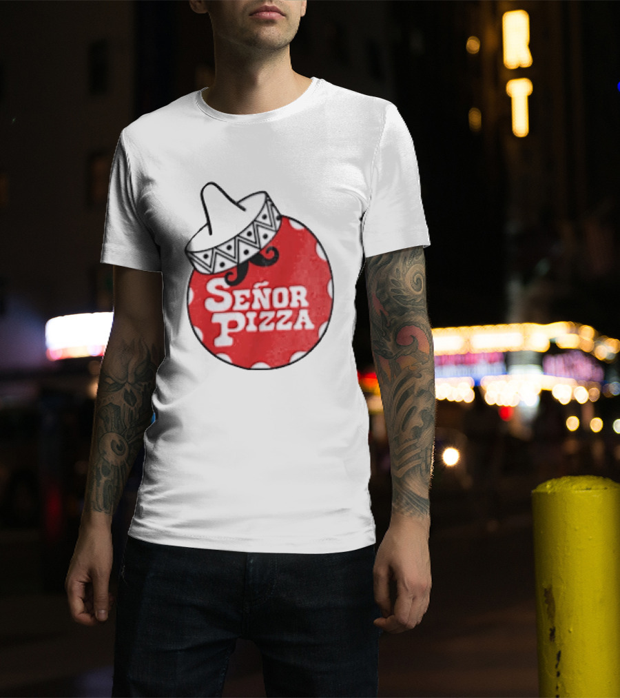 Señor Pizza Red Apron With Mustache And Patterned Collar T-Shirt