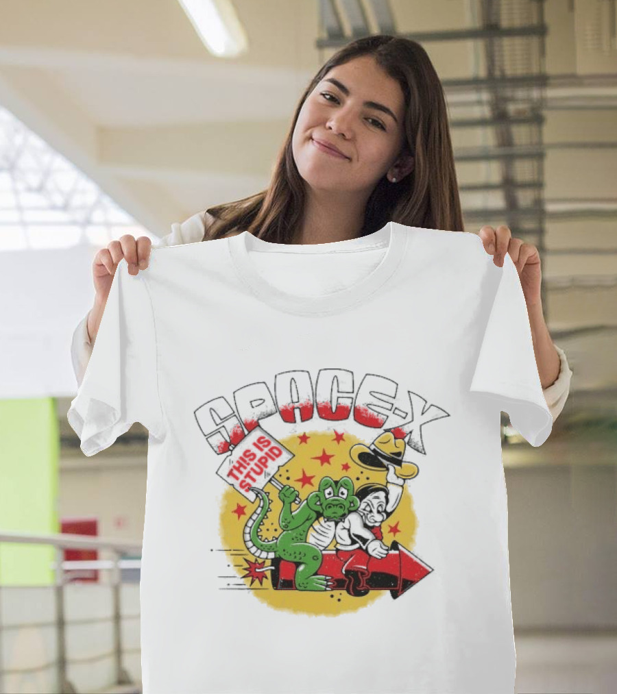 Space X Monkey Cartoon On Rocket With Stars T-Shirt