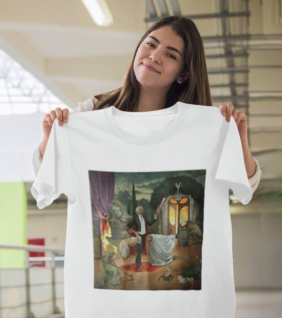 Surreal Gothic Man With Candle And Floating Figures Mysterious Enchantment T-Shirt
