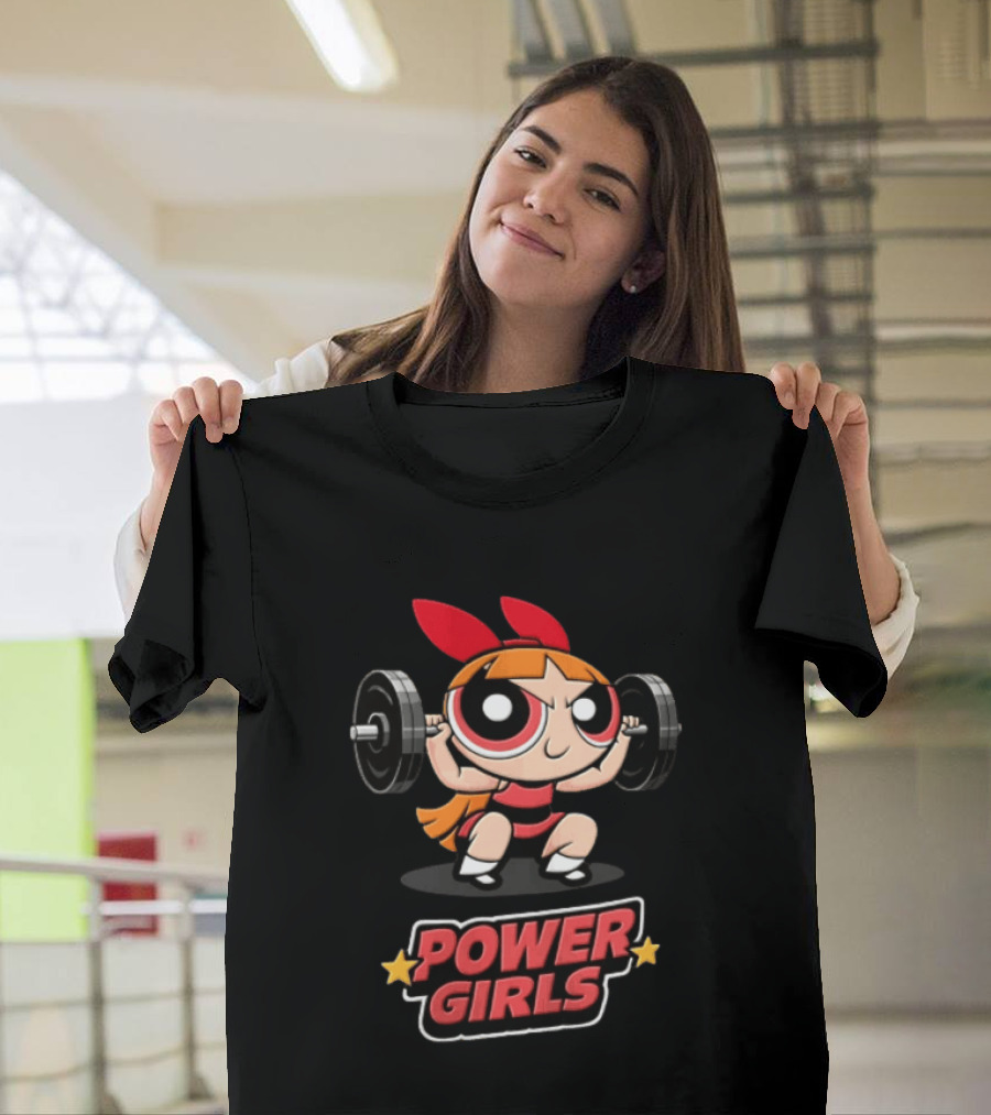 Power Girls Cartoon Blossom Lifting Barbell Weights T-Shirt