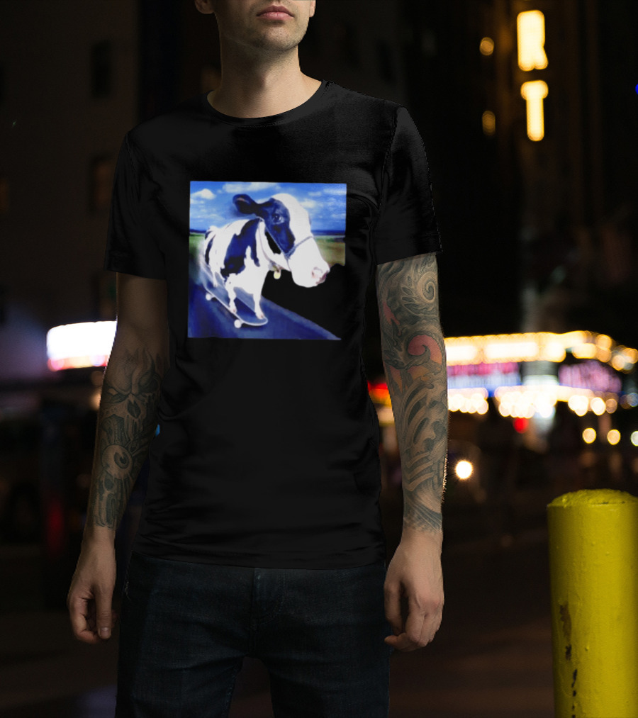 Cow Skateboarding Adventure On Open Road T-Shirt