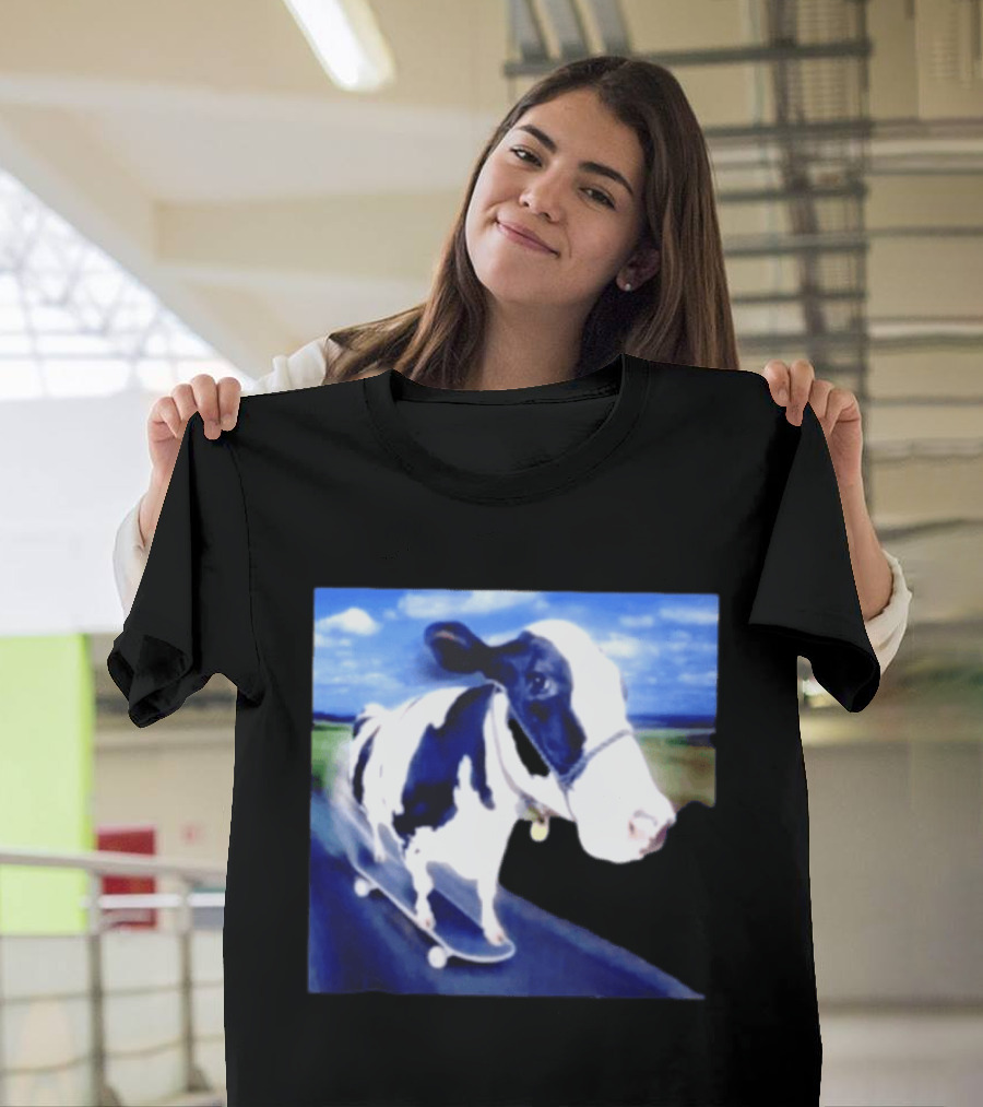 Cow Skateboarding Adventure On Open Road T-Shirt