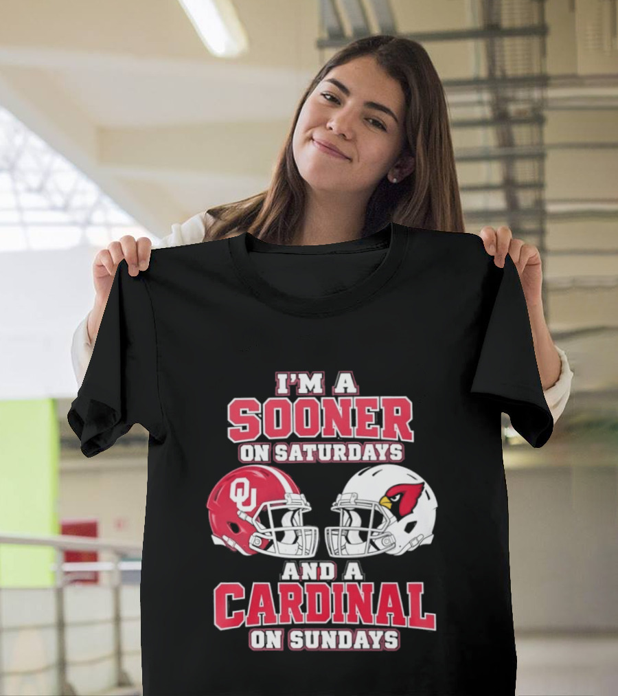I'm A Sooner On Saturdays And A Cardinal On Sundays Football Helmets T-Shirt