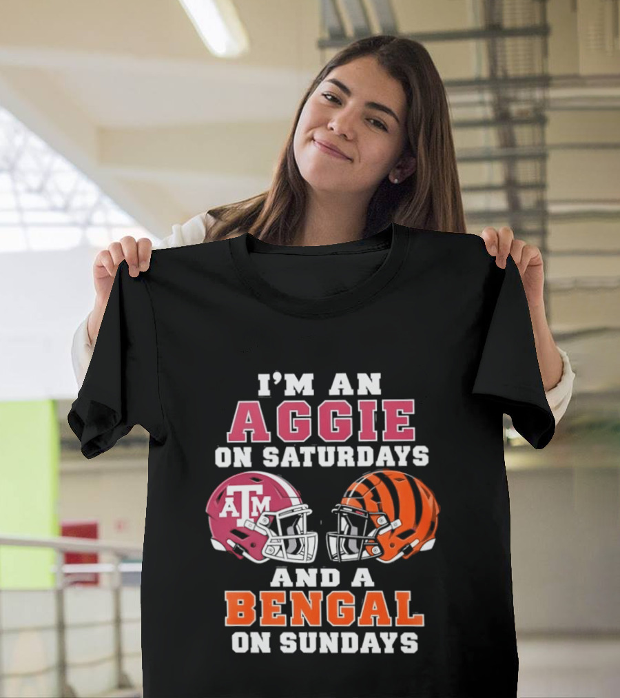 Texas A&M Aggie Saturdays And Cincinnati Bengal Sundays Football Fans T-Shirt