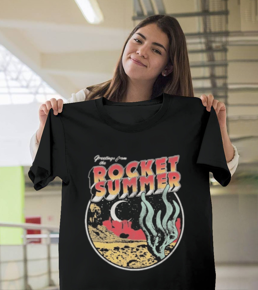 Greetings From The Rocket Summer Desert Moonlight Scene T-Shirt
