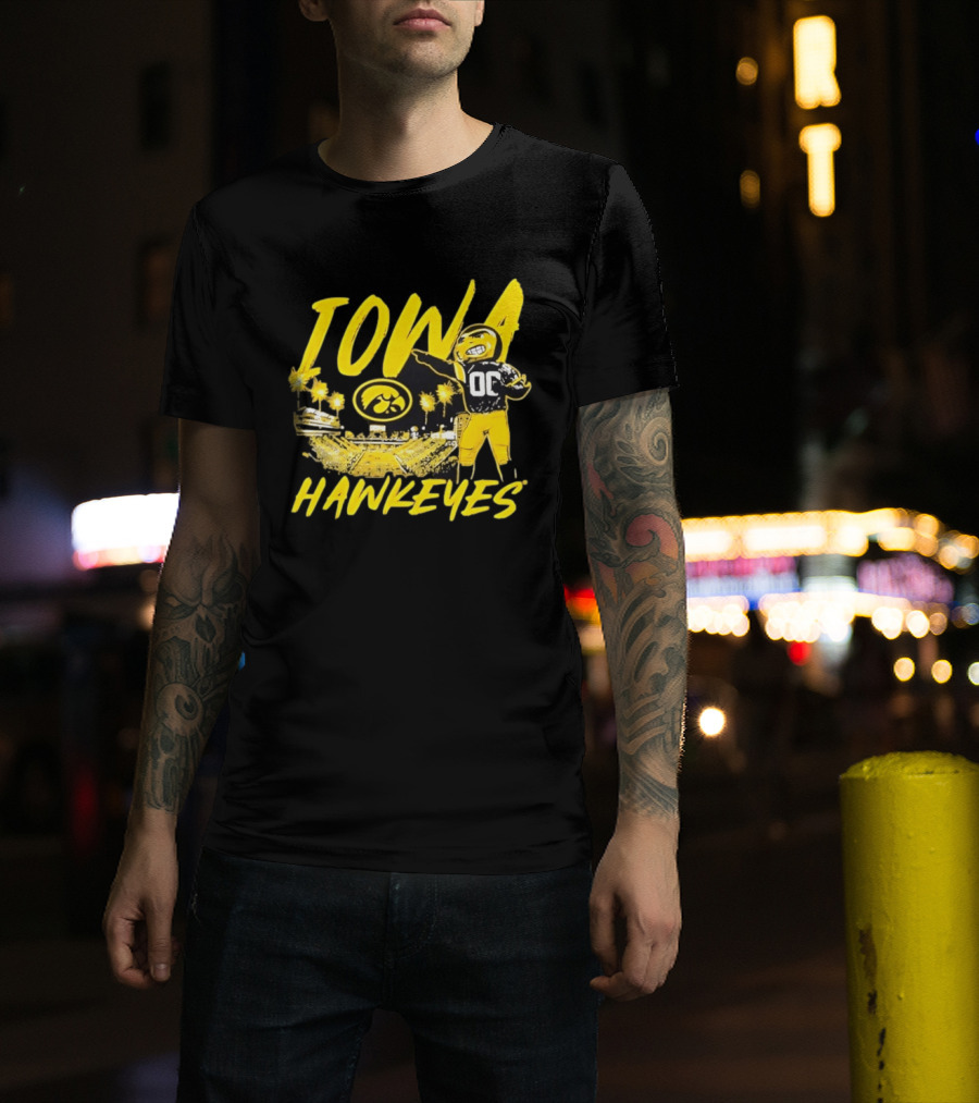 Iowa Hawkeyes 00 Mascot With Football Stadium T-Shirt