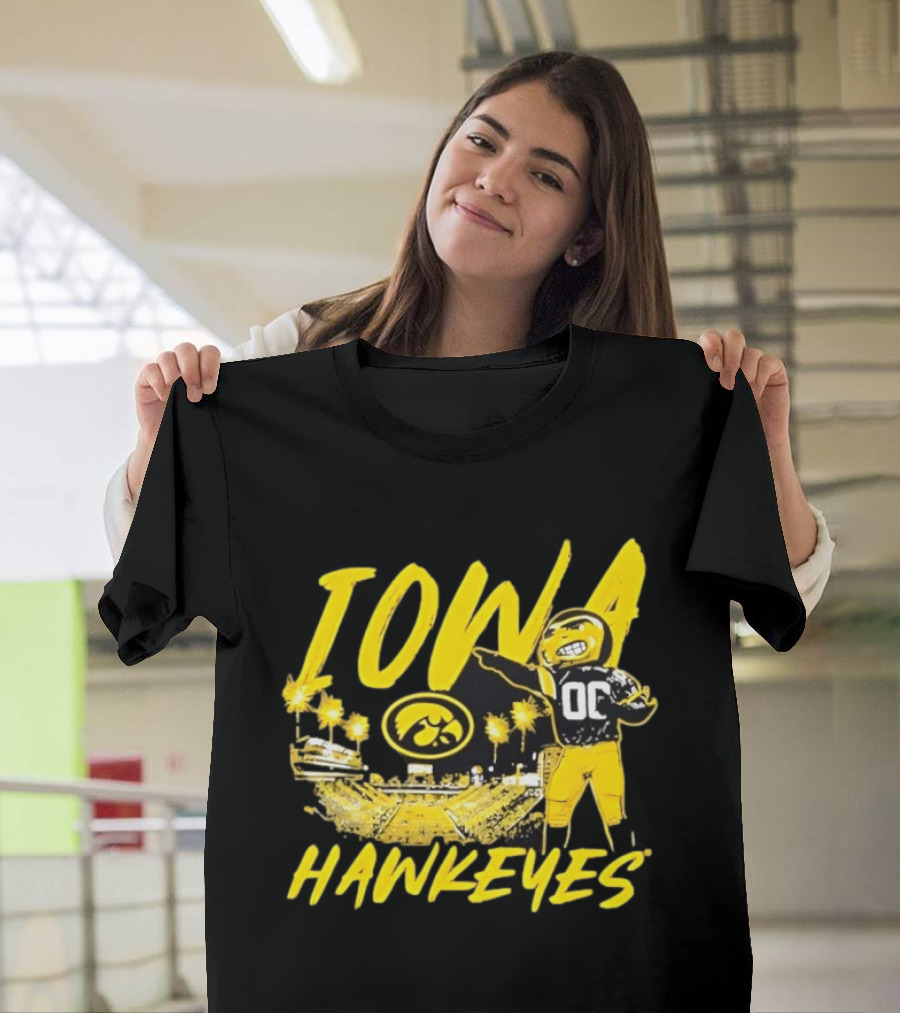Iowa Hawkeyes 00 Mascot With Football Stadium T-Shirt