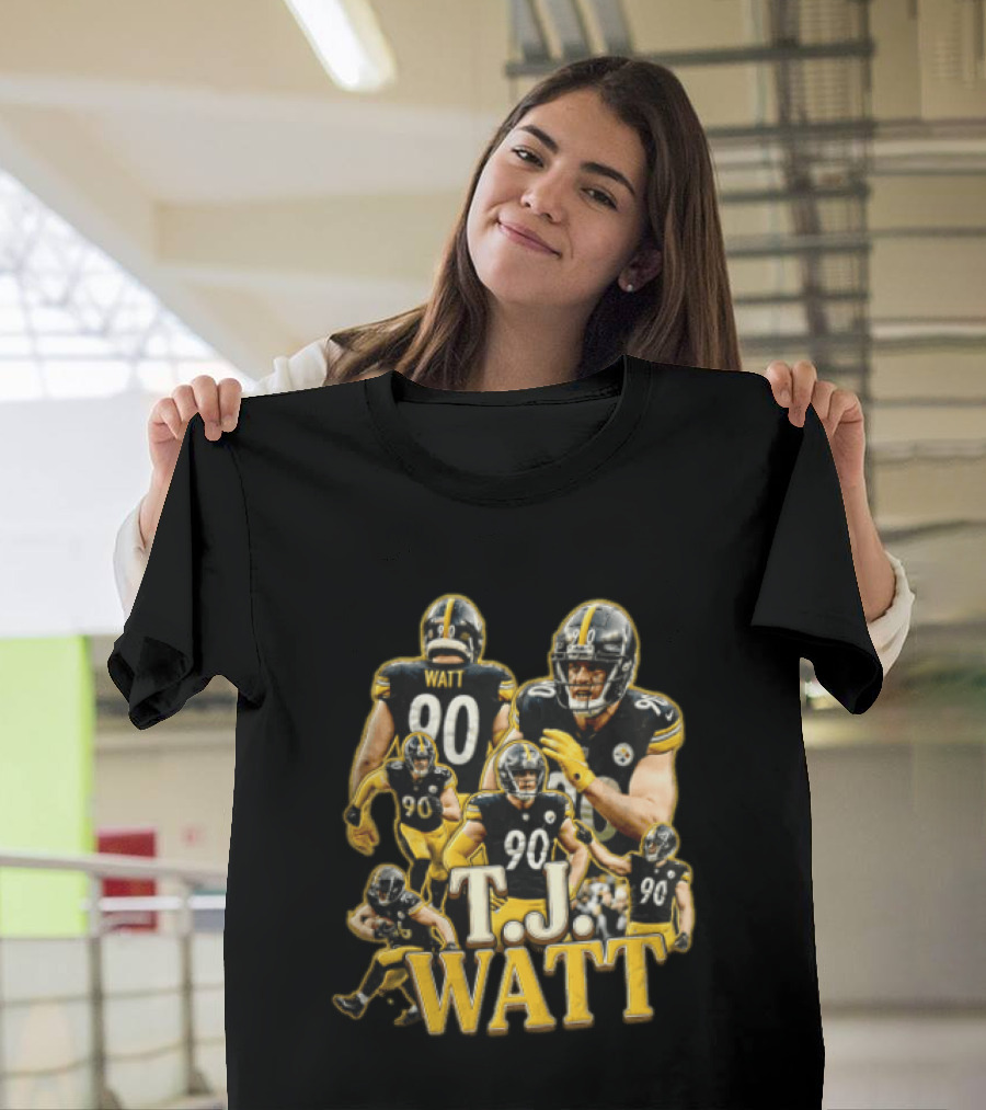 TJ Watt Pittsburgh Steelers 90 Football Action Poses T-Shirt