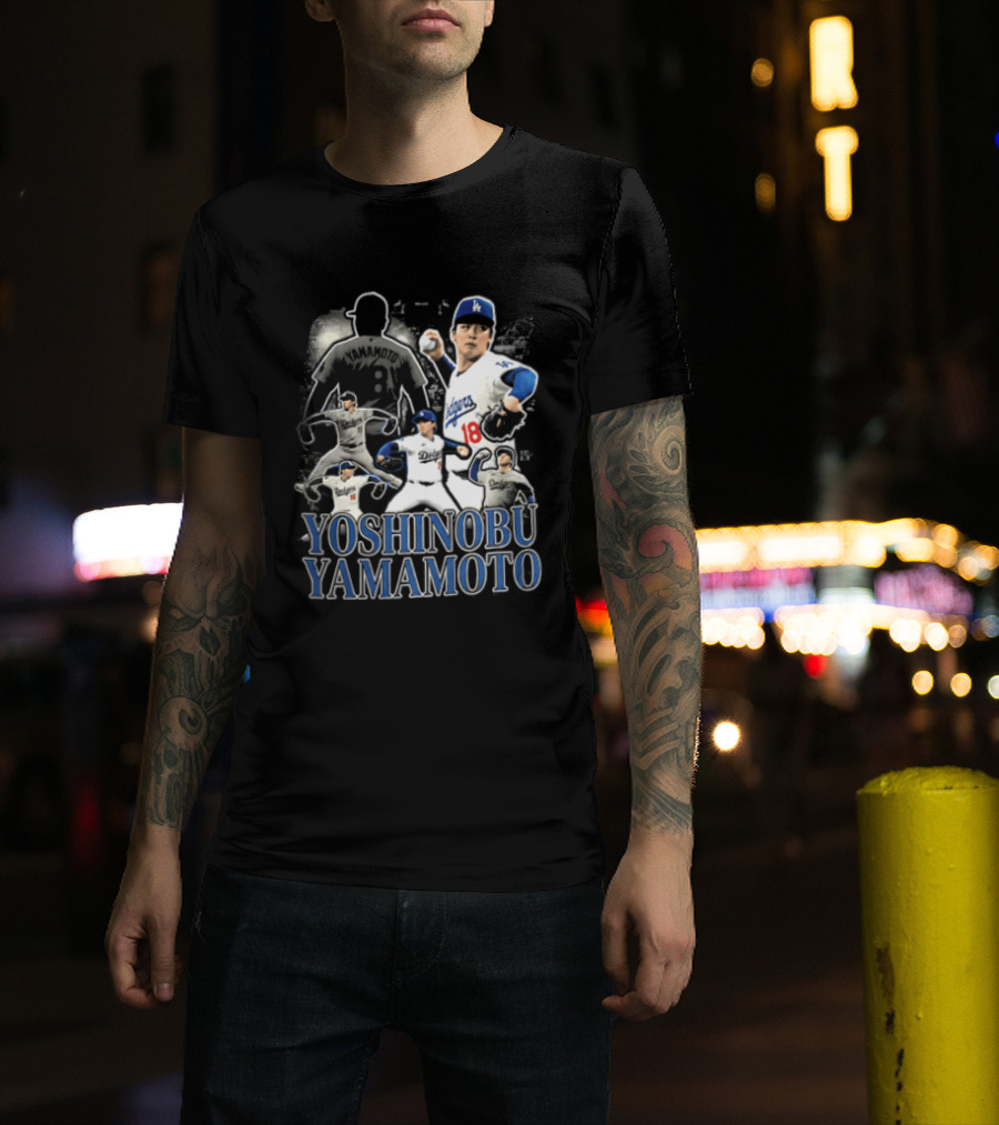 Yoshinobu Yamamoto Los Angeles Dodgers Pitcher Action Poses T-Shirt