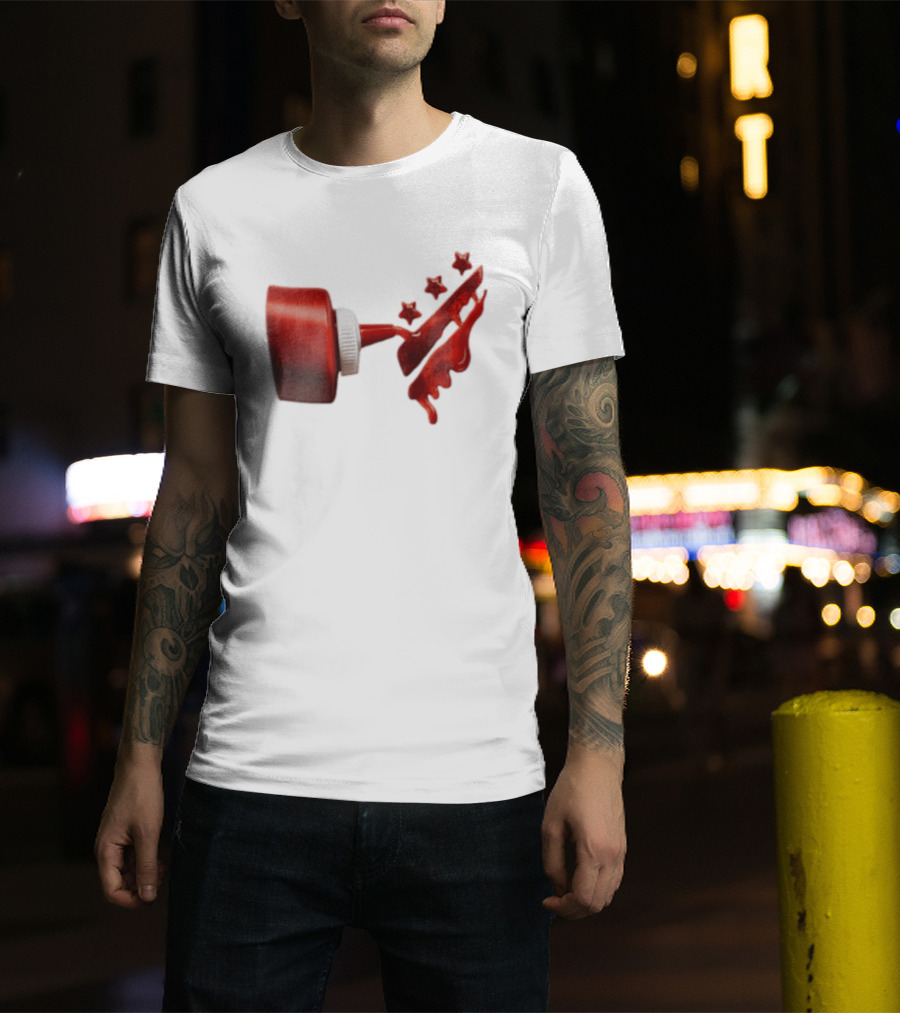 Red Squeeze Bottle Pouring Ketchup With Stars T-Shirt