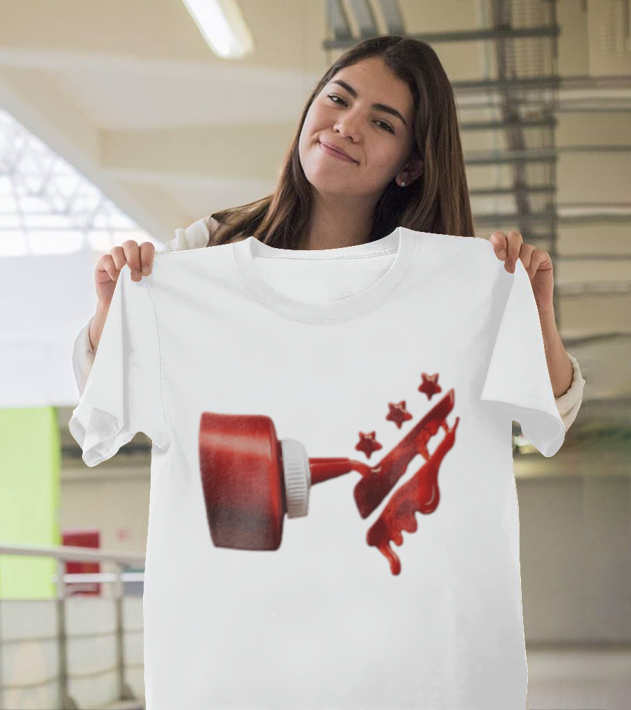 Red Squeeze Bottle Pouring Ketchup With Stars T-Shirt