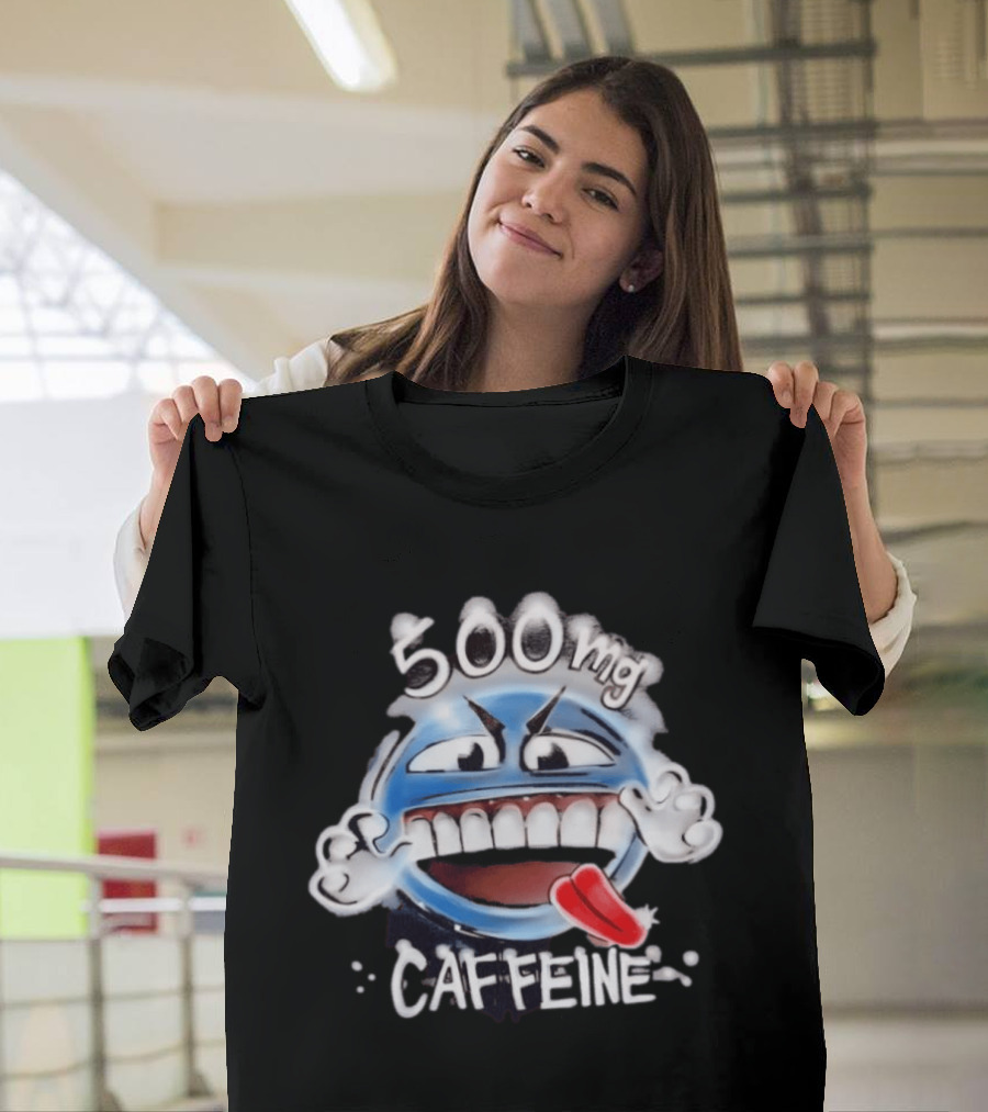 500mg Caffeine Airbrushed Smiley Face Coffee Lover T-Shirt