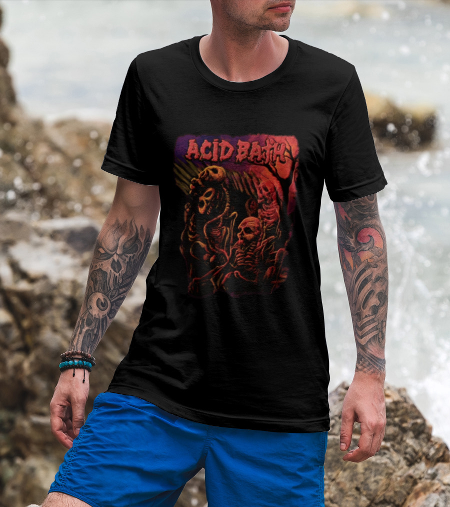 Acid Bath Skeletons And Skulls Allen Jaeger Halloween Horror T-Shirt
